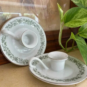 Mikasa White and Green Candle Holders